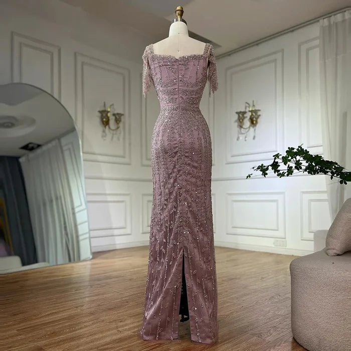 Pink Mermaid Beaded Evening Dress with Short Sleeves LA72787 - SERENE HILL