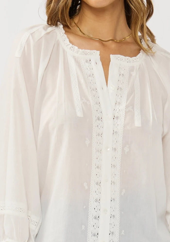 Pintuck Lace Trim Blouse