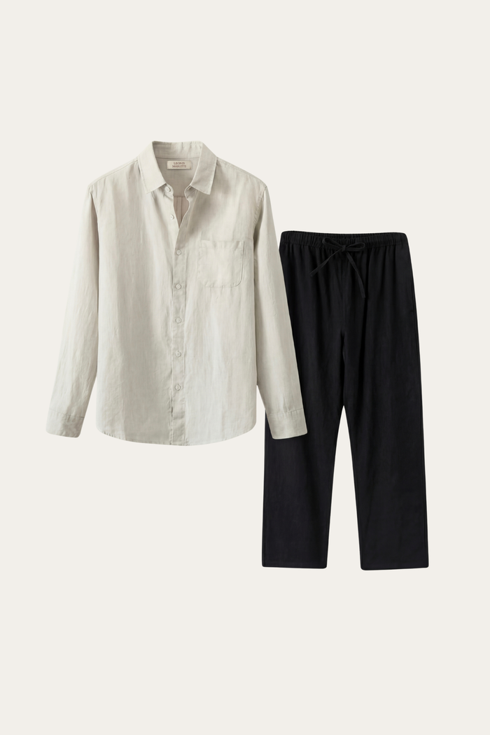 Pisa Linen Set Long Sleeve Beige/Black
