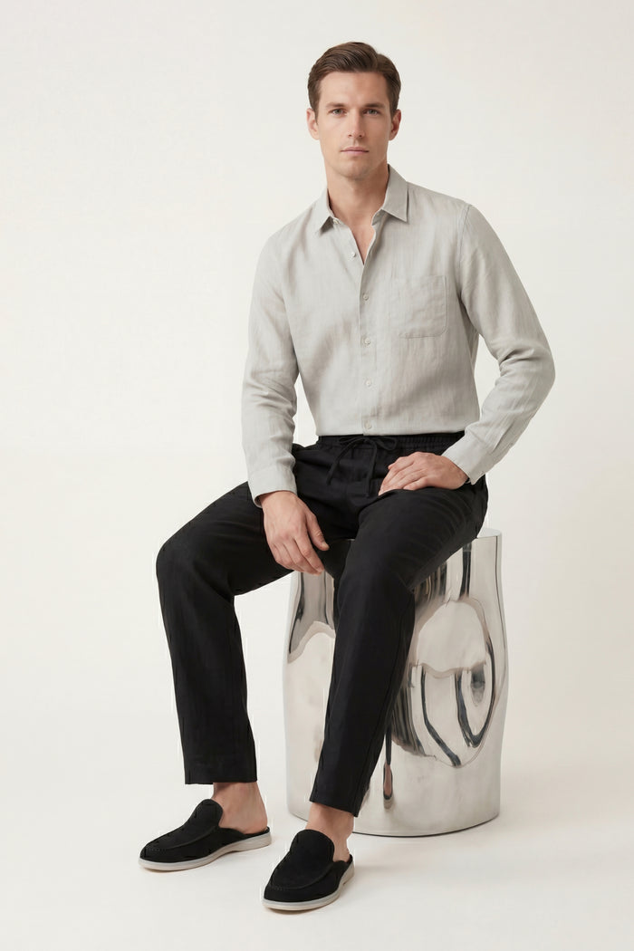 Pisa Linen Set Long Sleeve Beige/Black