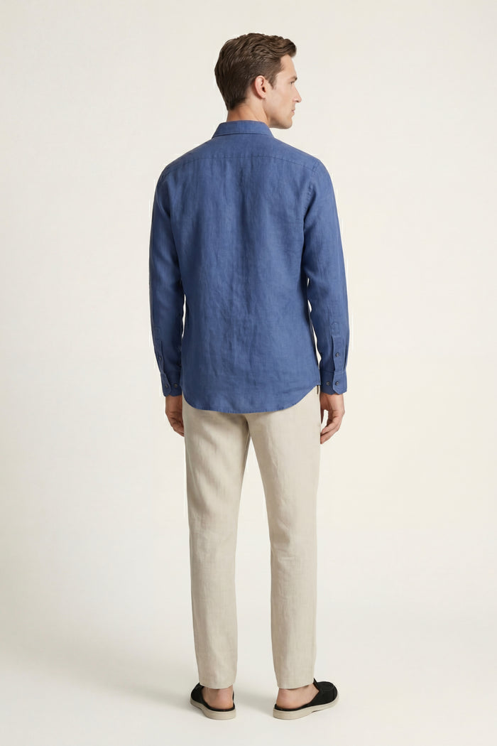 Pisa Linen Set Long Sleeve Blue/Beige