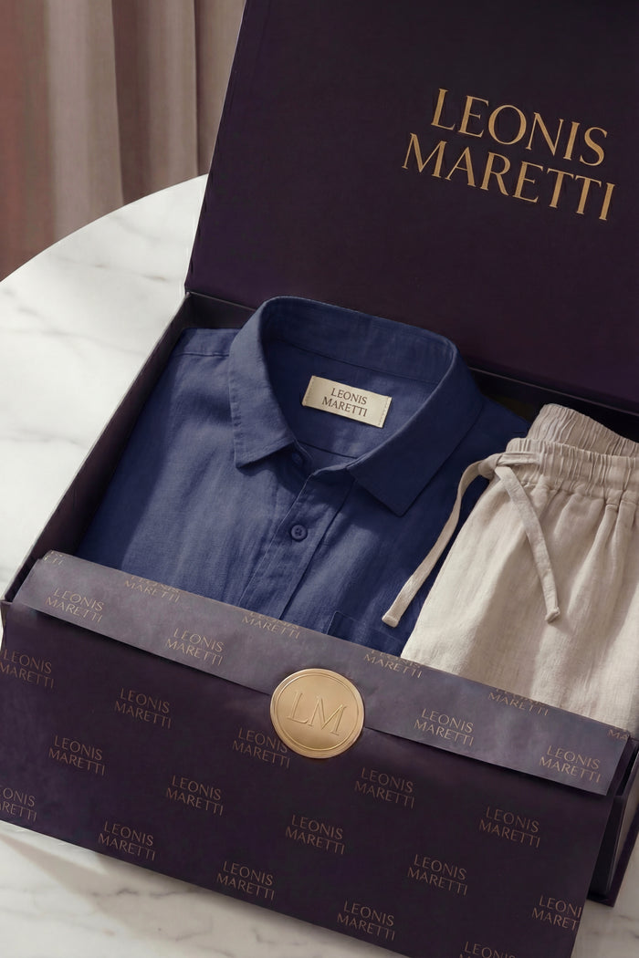 Pisa Linen Set Long Sleeve Blue/Beige