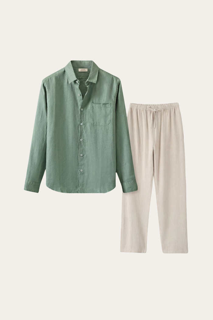 Pisa Linen Set Long Sleeve Green/Beige