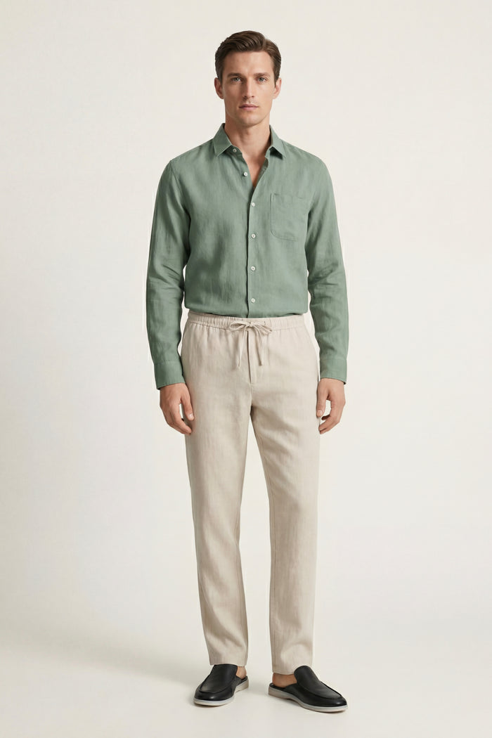 Pisa Linen Set Long Sleeve Green/Beige