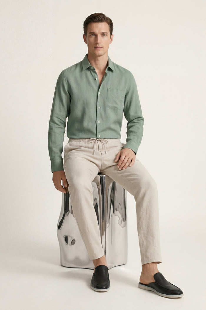 Pisa Linen Set Long Sleeve Green/Beige