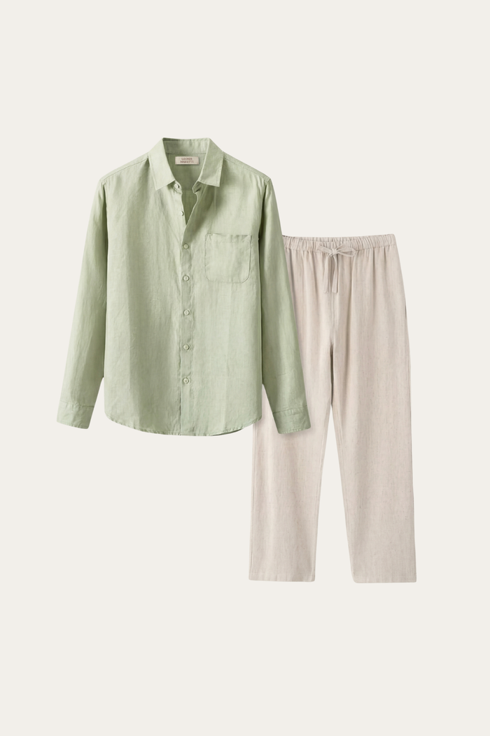 Pisa Linen Set Long Sleeve Mint Green/Beige