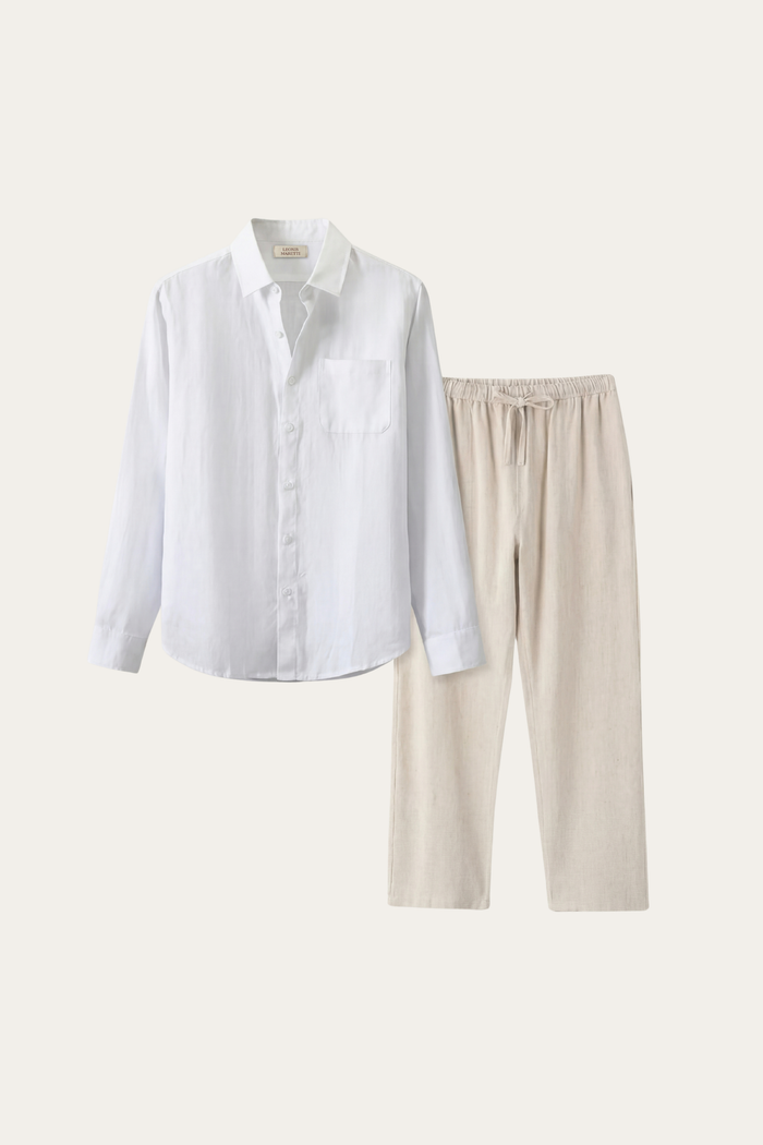 Pisa Linen Set Long Sleeve White/Beige
