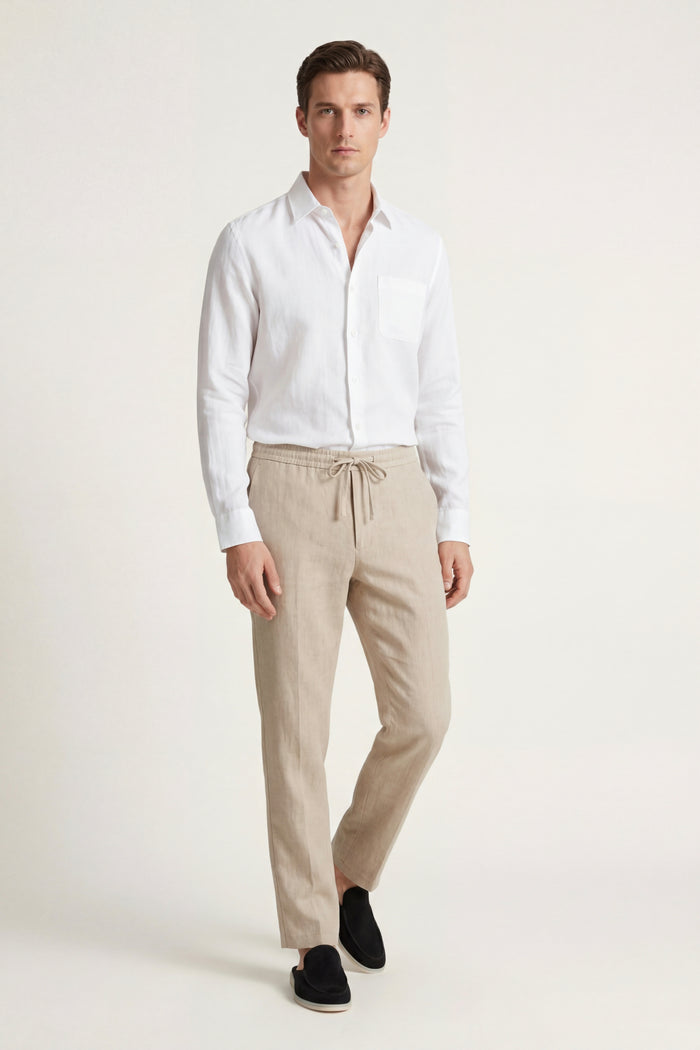 Pisa Linen Set Long Sleeve White/Beige