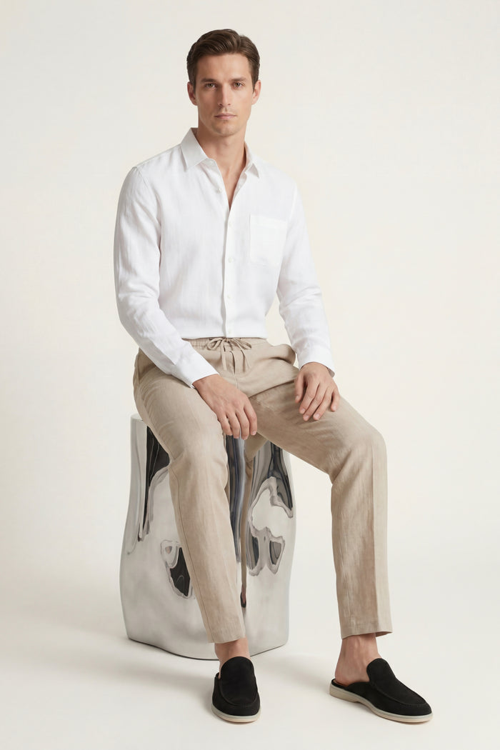 Pisa Linen Set Long Sleeve White/Beige