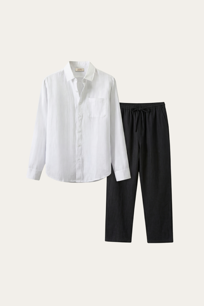 Pisa Linen Set Long Sleeve White/Black