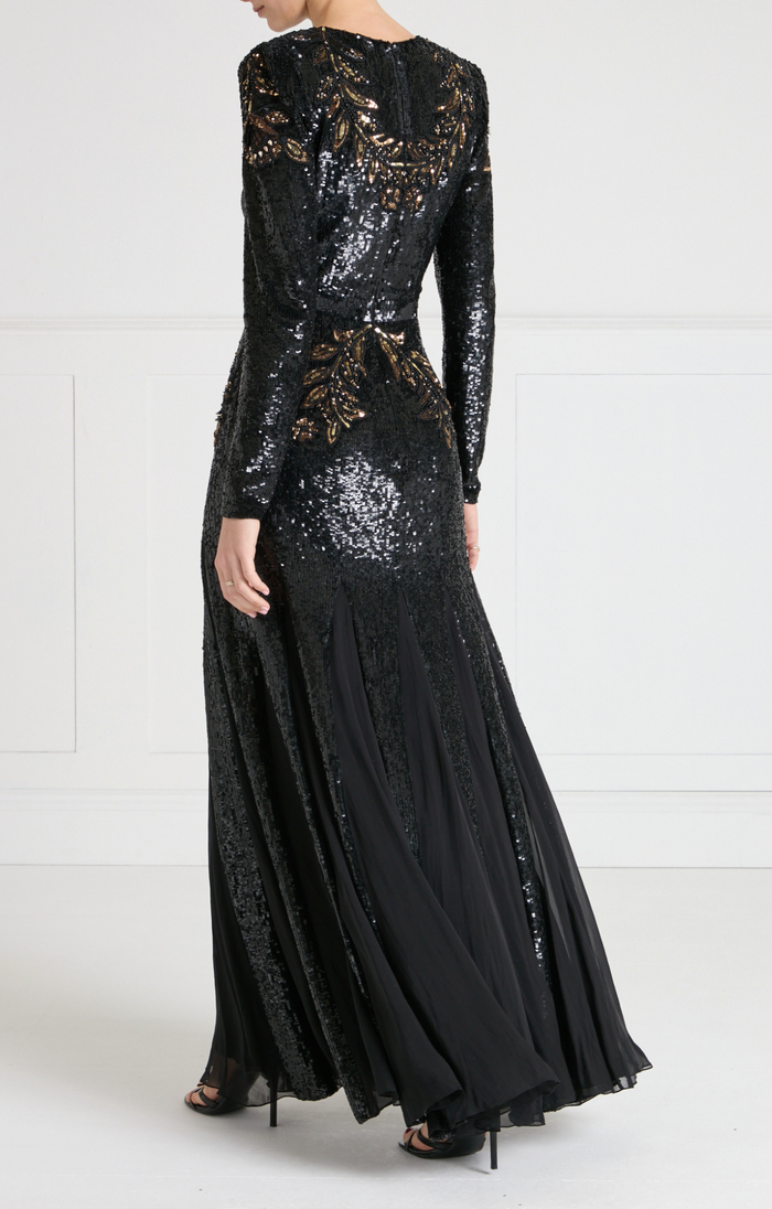 Porta Sleeved Gown - Black & Gold