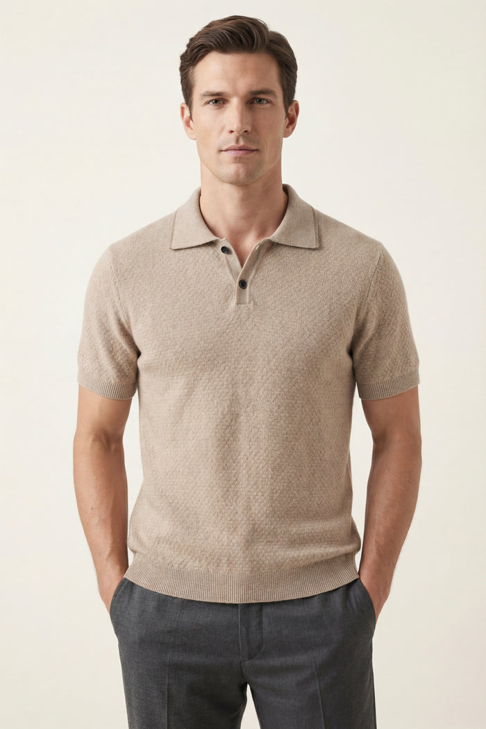 Prato Cashmere Knit Polo Camel