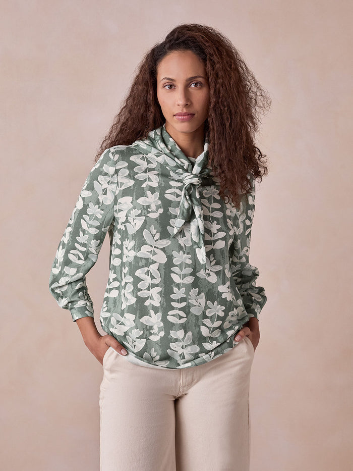 Print Blouse With Triangle Scarf