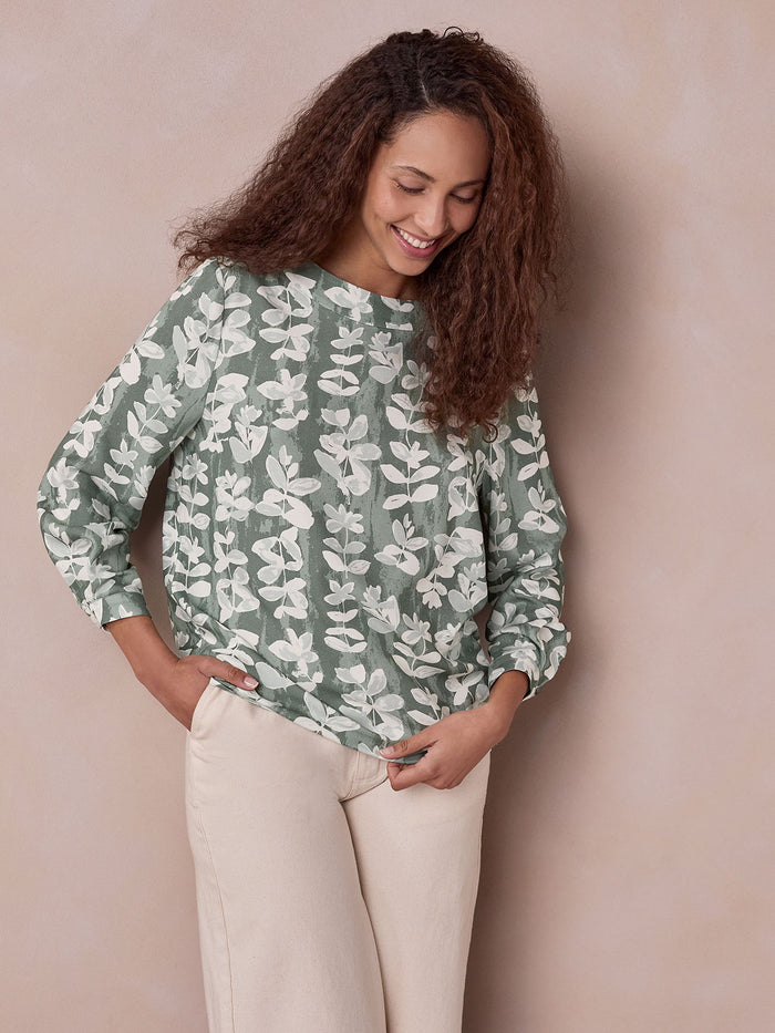 Print Blouse With Triangle Scarf