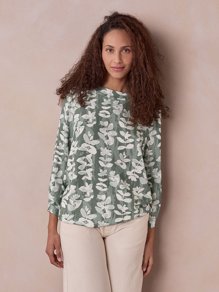 Print Blouse With Triangle Scarf
