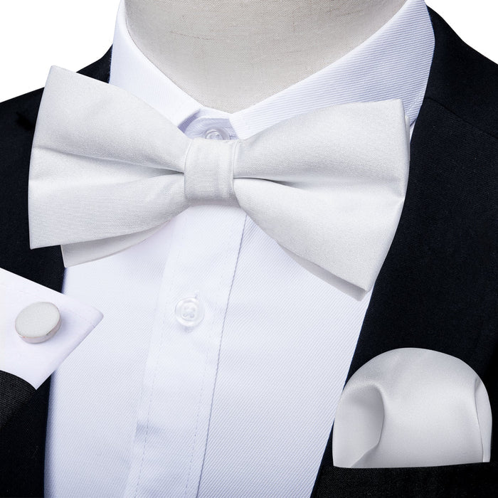 Pure White Paisley Silk Bow Tie Pocket Square Cufflinks Set-LH-7034 - SimonVon Shop