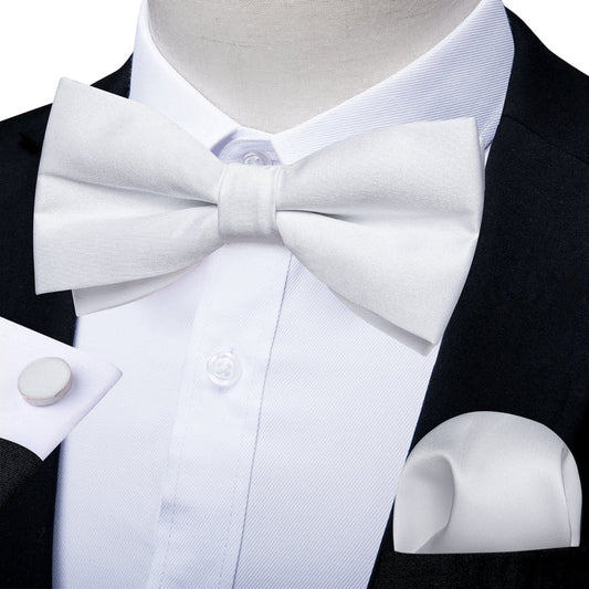 Pure White Paisley Silk Bow Tie Pocket Square Cufflinks Set-LH-7034 - SimonVon Shop