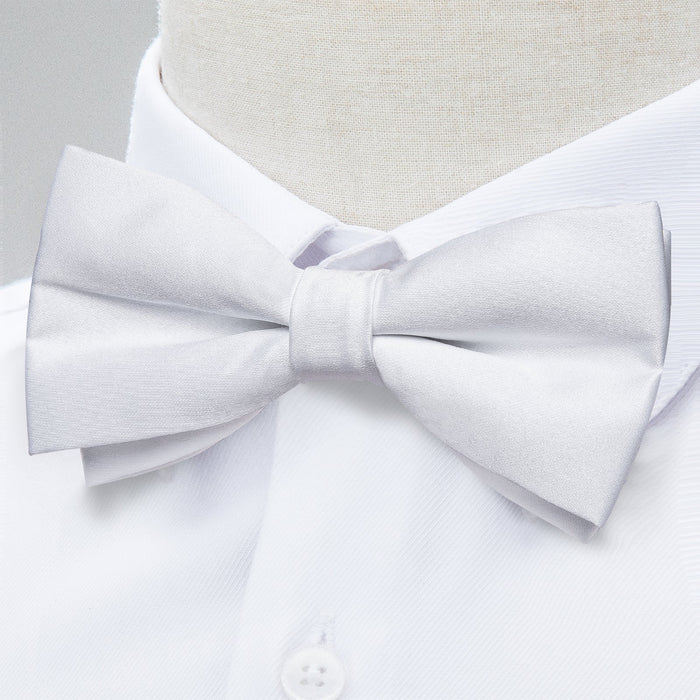 Pure White Paisley Silk Bow Tie Pocket Square Cufflinks Set-LH-7034 - SimonVon Shop