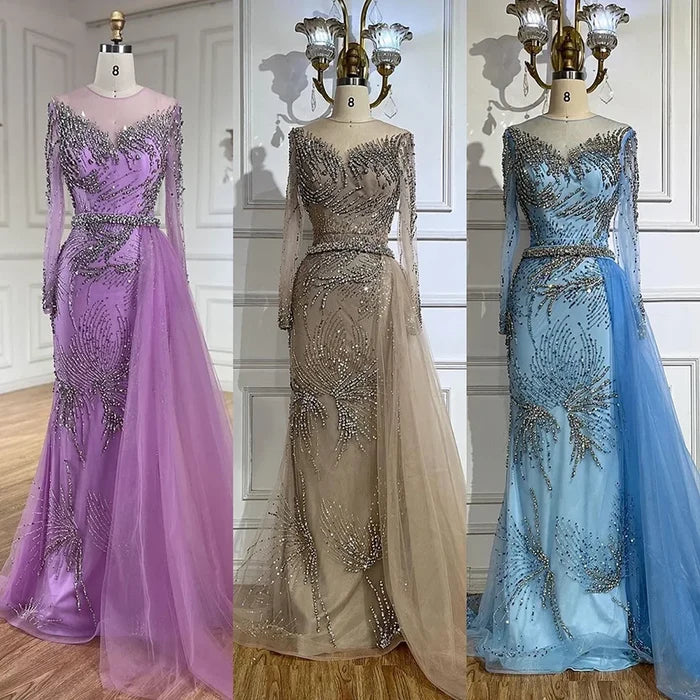 Purple Evening Gowns with Beaded Skirt and Lace-up Detail LA72376 - SERENE HILL