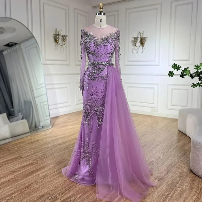 Purple Evening Gowns with Beaded Skirt and Lace-up Detail LA72376 - SERENE HILL