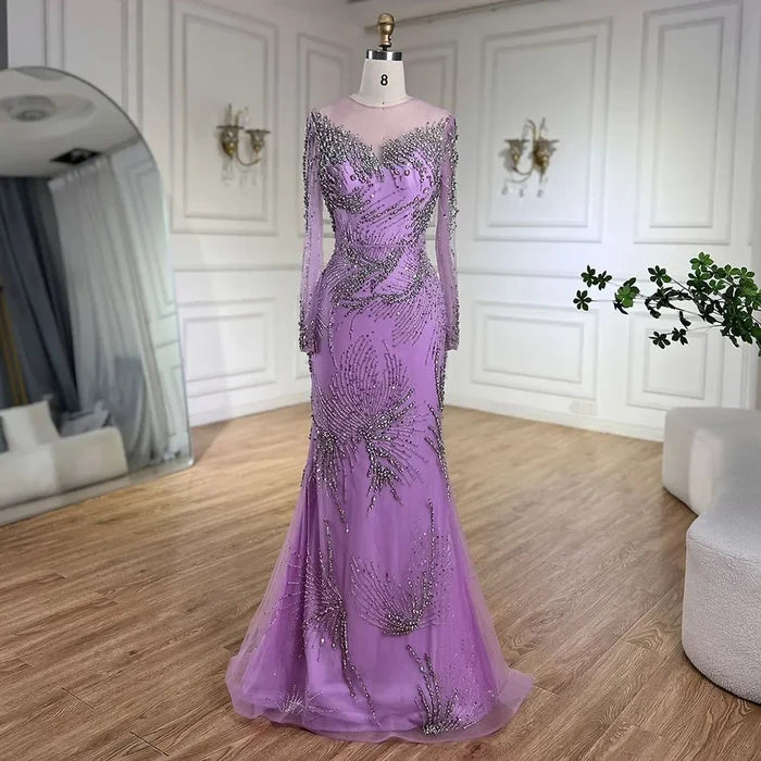 Purple Evening Gowns with Beaded Skirt and Lace-up Detail LA72376 - SERENE HILL