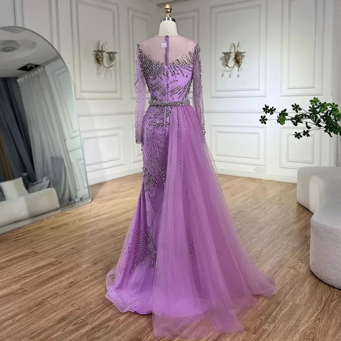 Purple Evening Gowns with Beaded Skirt and Lace-up Detail LA72376 - SERENE HILL