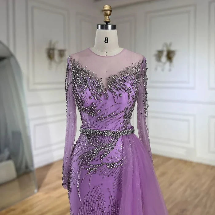 Purple Evening Gowns with Beaded Skirt and Lace-up Detail LA72376 - SERENE HILL