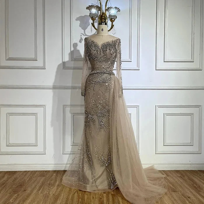 Purple Evening Gowns with Beaded Skirt and Lace-up Detail LA72376 - SERENE HILL