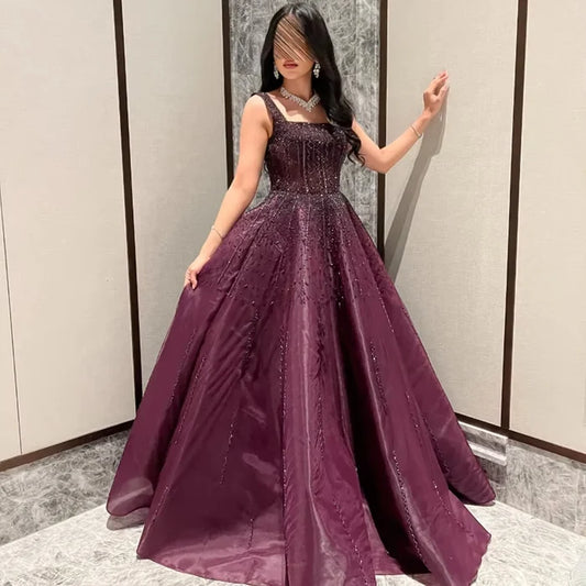 Purple Luxury Square Evening Dresses Arabic Gowns For Party Prom Dress Party LA72857 - SERENE HILL