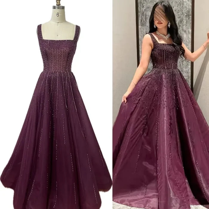 Purple Luxury Square Evening Dresses Arabic Gowns For Party Prom Dress Party LA72857 - SERENE HILL