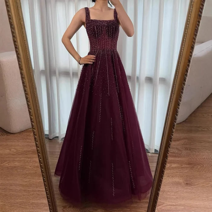 Purple Luxury Square Evening Dresses Arabic Gowns For Party Prom Dress Party LA72857 - SERENE HILL