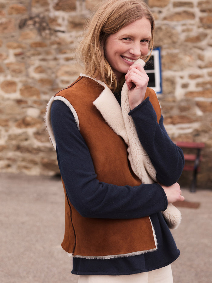 Raw Edge Reversible Sheepskin Gilet