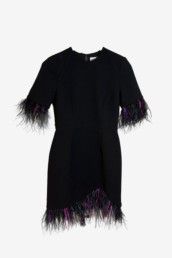 Rebecca Vallance Feather Trim Black Mini Dress image 0