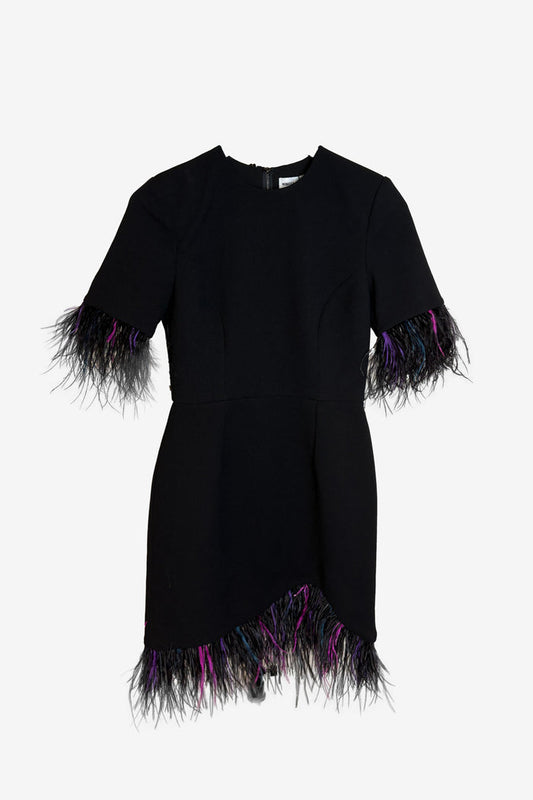 Rebecca Vallance Feather Trim Black Mini Dress image 0