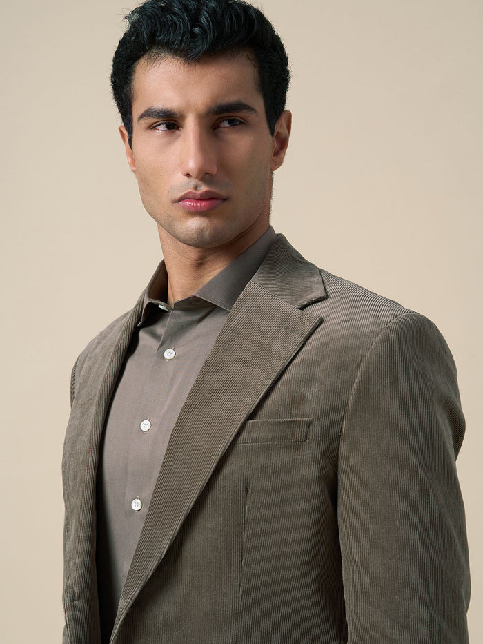 Regular Fit Corduroy Tailored Blazer - Brown