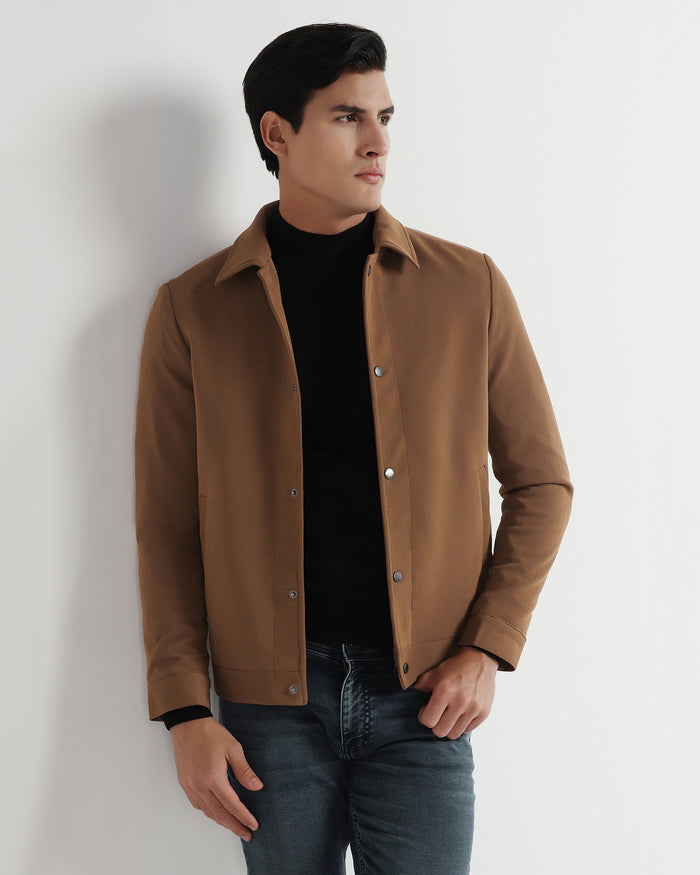 Rust Textured Zipper Jacket - Joan