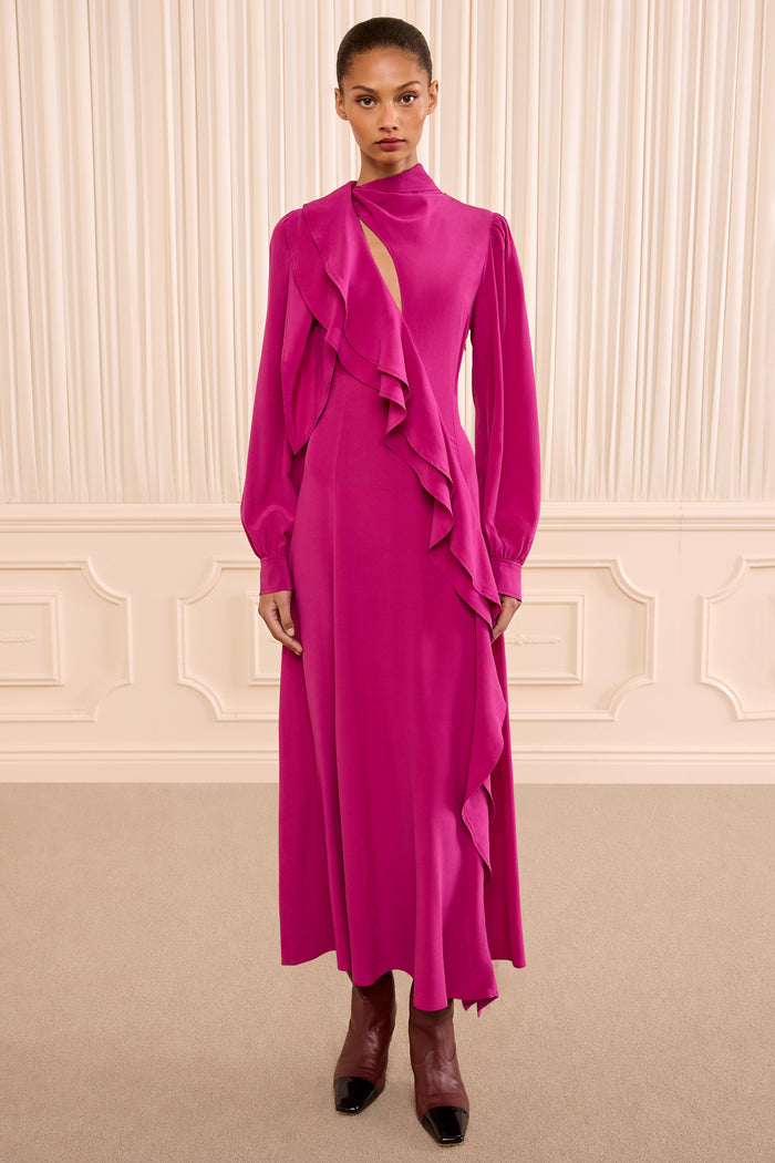 Sabrina Long Sleeve Silk Dress - Orchid