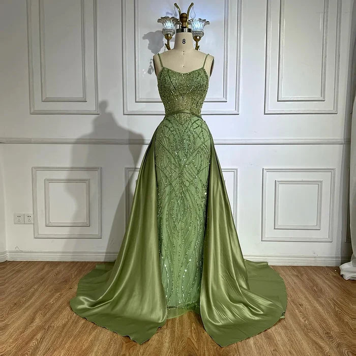 Sage Green Beaded Evening Dress Detachable Overskirt Party LA72733A - SERENE HILL