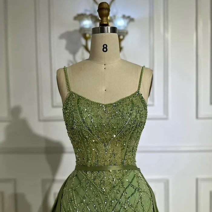 Sage Green Beaded Evening Dress Detachable Overskirt Party LA72733A - SERENE HILL