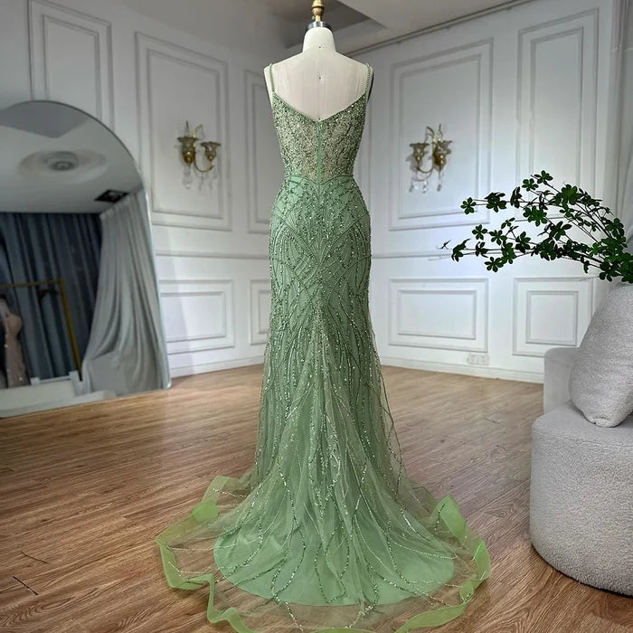 Sage Green Beaded Evening Dress Detachable Overskirt Party LA72733A - SERENE HILL