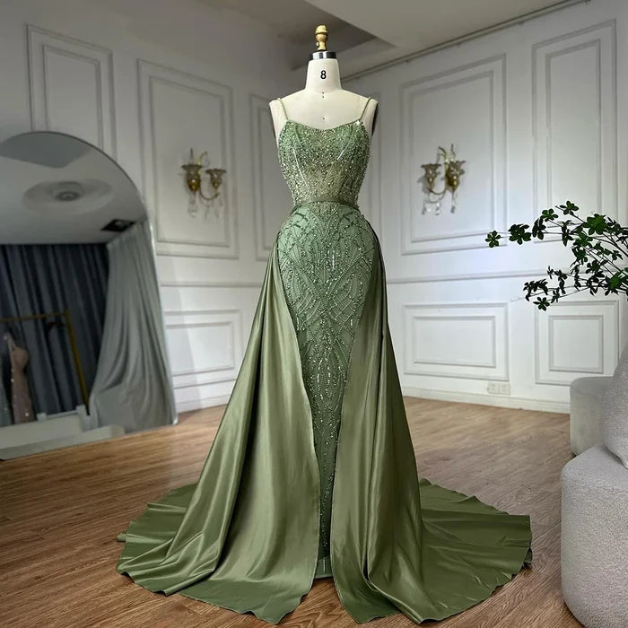 Sage Green Beaded Evening Dress Detachable Overskirt Party LA72733A - SERENE HILL