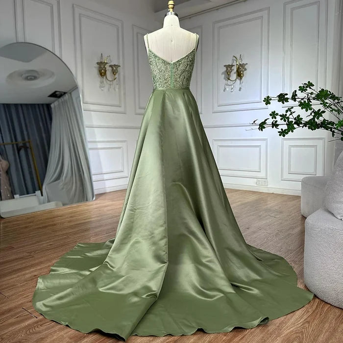 Sage Green Beaded Evening Dress Detachable Overskirt Party LA72733A - SERENE HILL