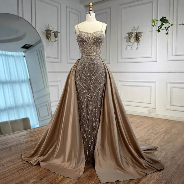 Sage Green Beaded Evening Dress Detachable Overskirt Party LA72733A - SERENE HILL