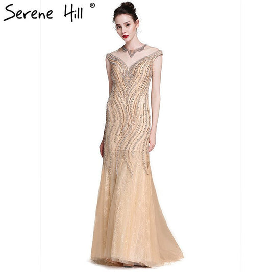 Sale Luxury Sexy Mermaid Newest Evening Dresses Long Crystal Beading Tulle 2025 Robe De Soiree Serene Hill LA6077 - SERENE HILL