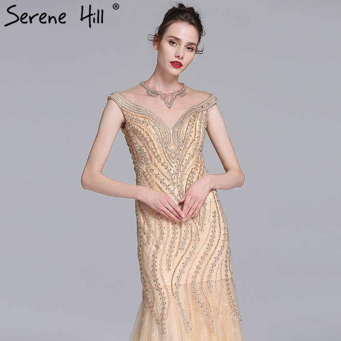 Sale Luxury Sexy Mermaid Newest Evening Dresses Long Crystal Beading Tulle 2025 Robe De Soiree Serene Hill LA6077 - SERENE HILL