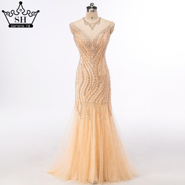 Sale Luxury Sexy Mermaid Newest Evening Dresses Long Crystal Beading Tulle 2025 Robe De Soiree Serene Hill LA6077 - SERENE HILL