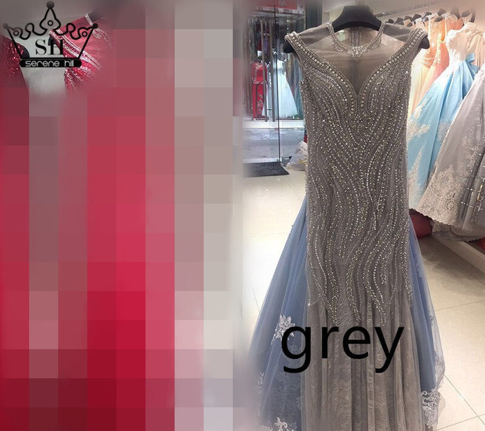 Sale Luxury Sexy Mermaid Newest Evening Dresses Long Crystal Beading Tulle 2025 Robe De Soiree Serene Hill LA6077 - SERENE HILL