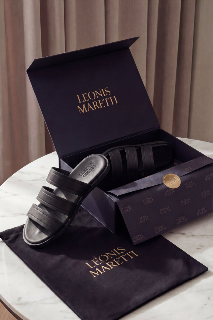Santorini Leather Sandal Black