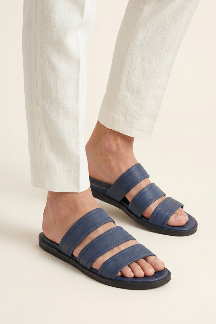 Santorini Leather Sandal Steel Blue