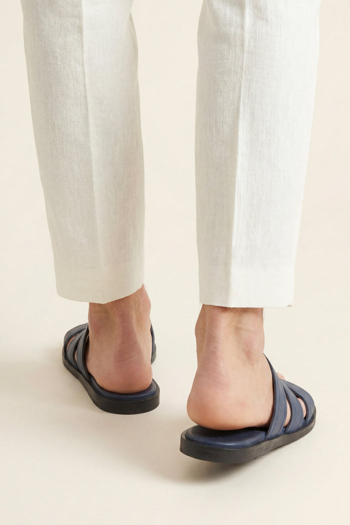 Santorini Leather Sandal Steel Blue